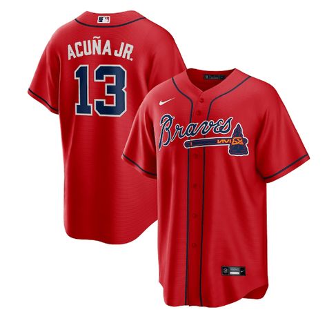 Nike Adult Jersey Men's Ronald Acuna Jr Atlanta Braves Nike Red Replica Player Jersey Ronald Acuna Jr, Nike Red, Baseball Jersey, Baseball Jerseys, Atlanta Braves, Sports Team, Mlb, Atlanta, Sports Jersey