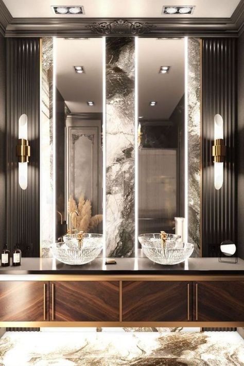 Discover chic and elegant luxury toilets, designed to elevate your bathroom to the pinnacle of sophistication. Unique Bathroom Mirrors, Parisian Glamour, Large Bathroom Mirrors, Modern Luxury Bathroom, Luxury Master Bathrooms, Bathroom Vanity Designs, Bathroom Decor Luxury, Washroom Design, Metallic Design