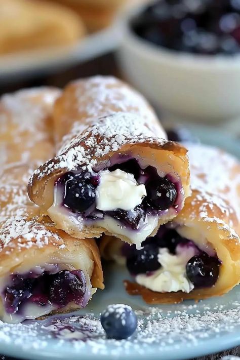 Cream Cheese Egg Rolls, Cheese Egg Rolls, Blueberry Shortbread, Lime Tart, Lemon Mousse, Easy Dessert Recipe, Poppy Seed Cake, Blueberry Compote, Blueberry Sauce