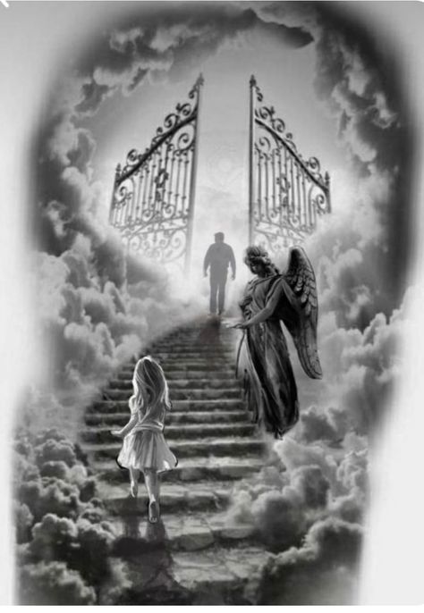 Heaven Stairs Tattoo Design, Stairs To Heaven Drawing, Stairway To Heaven Drawing, Stairs Tattoo Design, Hood Tattoo Designs, Stairs Tattoo, Stairs To Heaven Tattoo, Gates Of Heaven Tattoo, Disney Parents