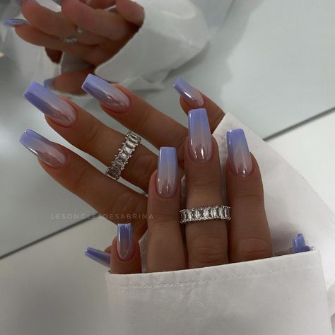 Blue Ombre Chrome Nails, Purple And Blue Acrylic Nails, Gradient Chrome Nails, Ombre Nails Chrome, Ombré Chrome Nails, College Nails, Ombre Chrome Nails, Purple Chrome Nails, Ombre Manicure