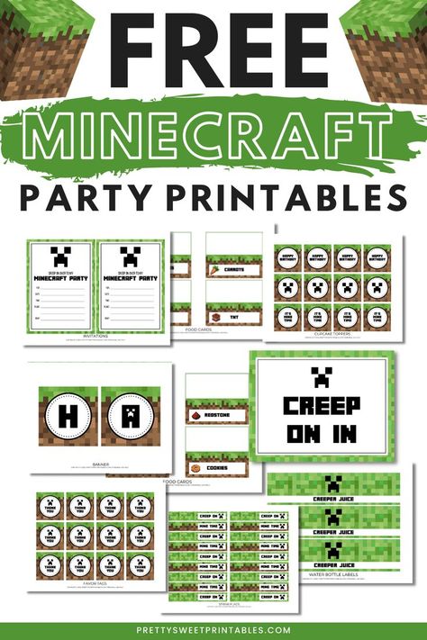 minecraft party printables Minecraft Party Invitations, Minecraft Birthday Decorations, Minecraft Party Ideas, Minecraft Party Games, Minecraft Party Food, Minecraft Party Printables, Diy Minecraft Birthday Party, Gamer Style, Minecraft Birthday Invitations