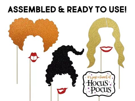 Sanderson sisters' hair and mouths props with one prop reading, It's All a Bunch of Hocus Pocus Hocus Pocus Halloween Party, Hocus Pocus Party Decoration, Party Building, Halloween Photo Props, Hocus Pocus Movie, Bachelorette Party Favor Bags, Hocus Pocus Party, Halloween Photo Booth, Etsy Halloween