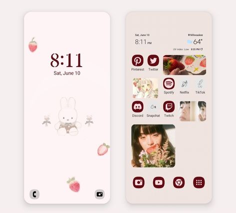 Android or phone layouts ☆!! Android Phone Layout, Pink Phone Layout, Samsung Homescreen Layout Ideas, Android Widgets, Samsung Wallpaper Android, Phone Layouts, Pink Phone, Phone Inspo, Samsung Products