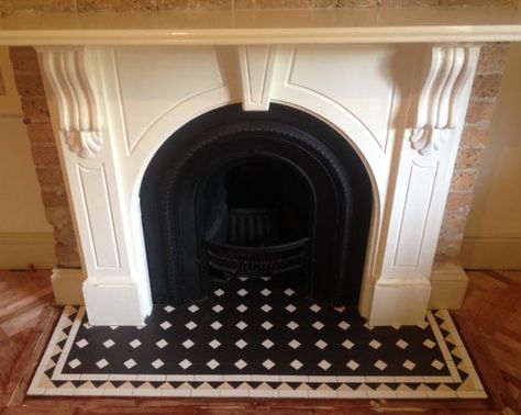 Empty Fireplace Ideas, Cape Cod Renovation, Victorian Fireplace Tiles, Fireplace Hearth Tiles, Hearth Tiles, Fireplace Tile Surround, Brick Fireplace Makeover, Staircase Storage, Victorian Fireplace