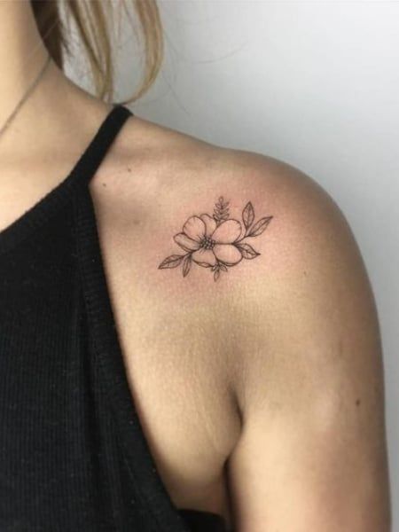 Front Shoulder Tattoos For Women, Flower Shoulder Tattoos, Small Flower Tattoos For Women, Shoulder Tattoo Ideas, Women's Shoulder Tattoo, Front Shoulder Tattoos, Flower Shoulder Tattoo, Small Tattoo Placement, The Trend Spotter