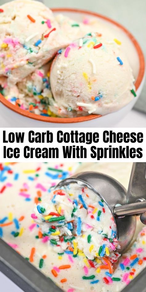 Low Carb Cottage Cheese Ice Cream With Sprinkles #lowcarbcottagecheeseicecreamwithsprinkles #cottagecheeseicecreamwithsprinkles Ice Cream With Sprinkles, Stylish Cravings, Cottage Cheese Ice Cream, Cheese Ice Cream, Creamy Ice Cream, Ice Cream Bites, Lemon Ice Cream, Cottage Cheese Recipes, Keto Chocolate Chips