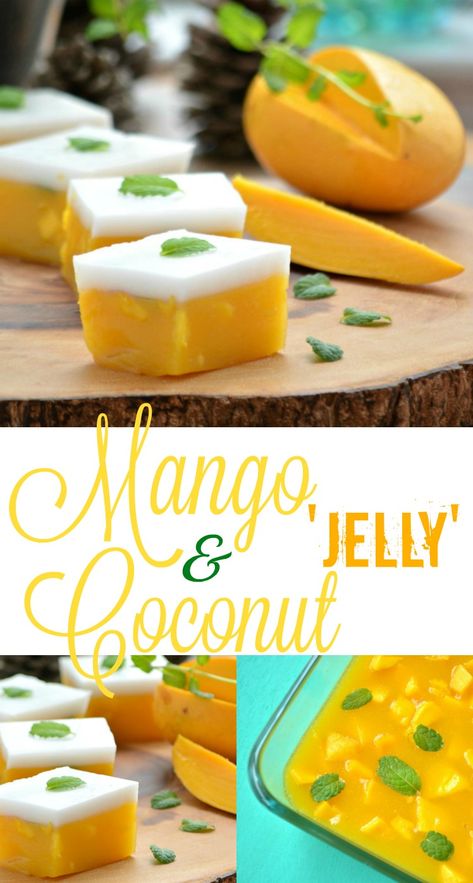 This 5-ingredient, vegan-friendly Mango and Coconut milk 'jelly' is the perfect summer dessert. Simple to make, rich, exotic & decadent. Mango Coconut Jelly, Asian Inspired Desserts, Milk Jelly, Mango Jelly, Coconut Jelly, Jelly Desserts, Thai Dessert, Mango Coconut, Jelly Recipes