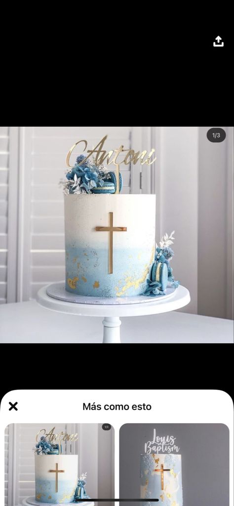 Blue Confirmation Decoration, First Communion Centerpieces For Boys, Boy Confirmation Cake, Babtisim Cake Boy, Baptism Cakes For Boys, Boys Christening Cake, Blue White And Gold Cake, Baptismal Cake Boy One Layer, Baptism Boy Cake