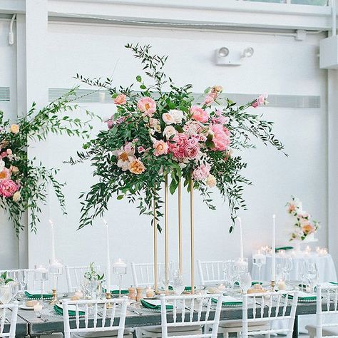 Floral Wedding Centerpieces, Coral Wedding Themes, Tall Centerpiece, Hunting Wedding, Hotel Garden, Bright Wedding Flowers, Tall Wedding Centerpieces, Summer Florals, Sisters Wedding