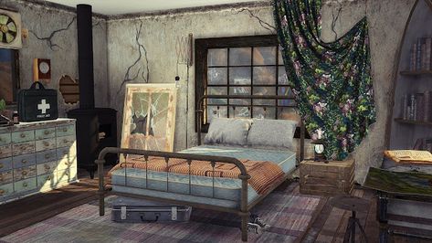 Sims 4 CC's - The Best: Post Apocalyptic Life by Frau Engel Homeless Clothes, Cluttered Bedroom, Sims Stories, Tumblr Sims 4, Play Sims, Sims Building, Sims 4 Mm, Sims Four, Sims 4 Cc Furniture