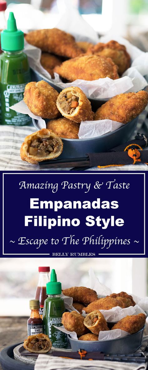 Filipino empanadas, full of flavour with flaky light pastry using a secret ingredient. Perfect Filipino snack food and you can freeze the leftovers for another day. Chicken Empanadas Recipe Filipino, Filipino Empanadas Recipe, Filipino Appetizers For Party, Filipino Empanada Recipe, Filipino Party Food Ideas, Filipino Empanada, Caldereta Recipe, Empanada Recipes, Recipes Filipino