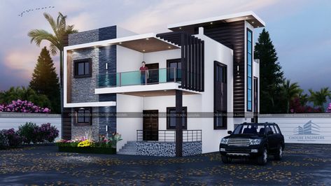 Twin Bungalow Elevation, G 1 Front Elevation Design, House Elevation Design Indian, Front Elevation Design, 3d Elevation, 2 Storey House Design, Small House Front Design, 2 Storey House, Building Elevation