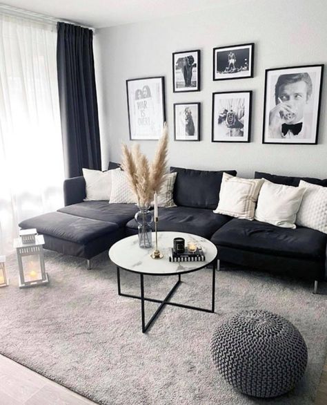 White Walls Black Couch, Dark Grey And White Living Room, Black And Grey Living Room, Charcoal Lounge, Cheap Couches, Dark Grey Couch Living Room, Black Sofa Living Room, Dark Gray Sofa, Modern Apartment Living Room