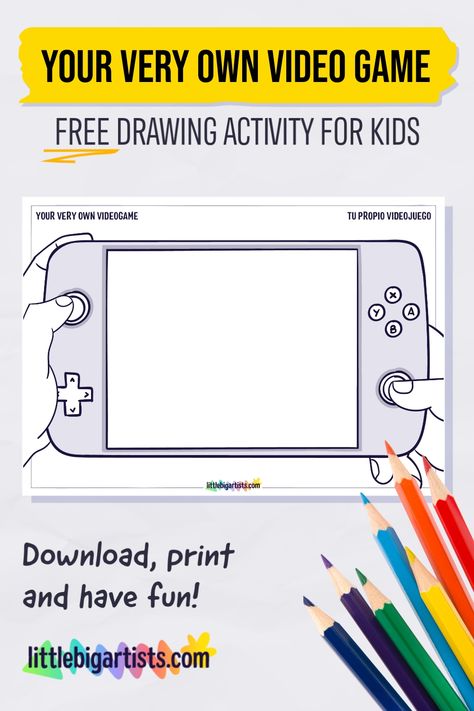 If you could create your favorite video game, what would it be like? A printable worksheet that enhances the child’s freedom of decision and nurtures their creativity. Video Game Activities For Kids, Video Game Activities, Video Game Crafts, Library Centers, Diy Video Game, Creative Worksheets, Drawing Activity, 1st Grade Activities, Media Literacy