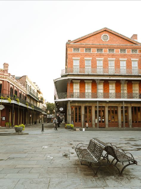 An almost empty Jackson Square washed in morning sunlight. Does anyone recognize these benches? Klaus and Elijah sat here on the last epsiode of the Originals. Klaus And Elijah, Jackson Square New Orleans, Brooke Taylor, Morning Sunlight, Jackson Square, In Boston, New Orleans, North America, Travel Photography