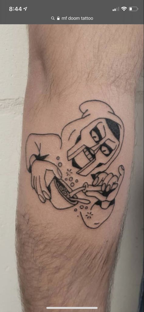 Dr Doom Tattoo, Tattoo Ideas Small Words, Kanye West Tattoo Ideas, Mf Doom Tattoo, Doom Tattoo, West Tattoo, Hip Hop Tattoo, New Tattoo Styles, Food Tattoo