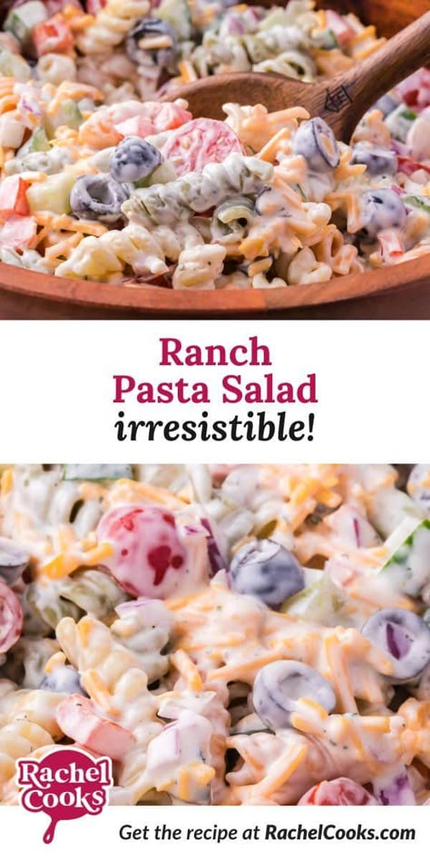 Ranch pasta salad takes the deli classic to flavortown thanks to the addition of tangy buttermilk and a packet of ranch seasoning. Fresh veggies, tender pasta, creamy dressing, and cheddar too—yep, this one's a crowd-pleaser! Summer Pasta Salad Recipes, Vegan Pasta Salad, Cold Pasta Salad Recipes, Creamy Ranch, Ranch Pasta Salad, Ranch Pasta, Easy Pasta Salad Recipe, Cold Pasta Salad, Easy Pasta Salad