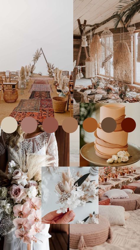 Dessert Wedding Color Schemes, Neutral Wedding Mood Board, Sunset Boho Wedding, Boho Glam Wedding Color Palette, Warm Spring Wedding Colors, Terracotta And Blush Wedding Palette, Moodboard Wedding Colour Palettes, Neutral Pink Color Palette Wedding, Terracota Wedding Pallet