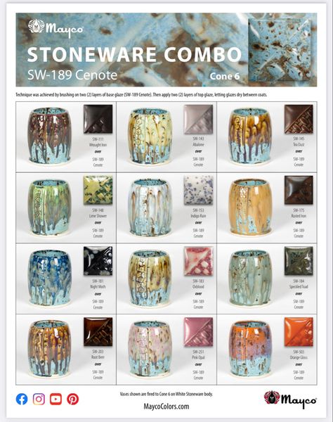 Mayco Combinations, Mayco Glaze, Stoneware Glazes, Ceramic Sculpture Figurative, Glaze Colors, Glaze Combinations, Glaze Combos, Pottery Glaze, Amaco Glazes