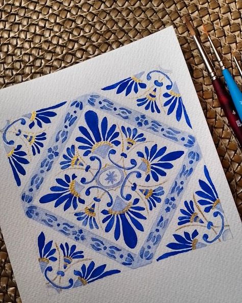 Talavera Painting Canvas, Patterns For Painting, Talavera Art, Talavera Pattern, Traditional Drawings, Blue Art Painting, Traditional Tattoo Designs, Persian Art Painting, Boho Art Drawings