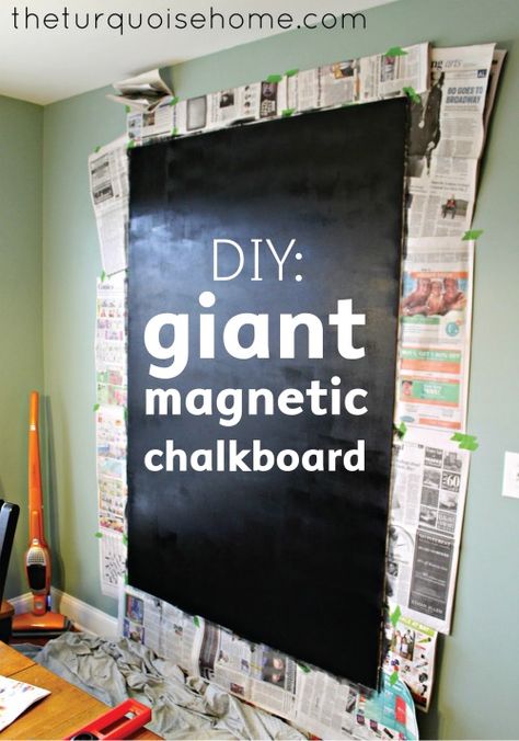 Super fun DIY chalkboard the whole family will love using! Chalkboard Frame Ideas, Fireplace Terrace, Chalkboard Wall Kitchen, Chalkboard Diy, Chalkboard Frame, Whiteboard Wall, Large Chalkboard, Blackboard Wall, Preschool Rooms