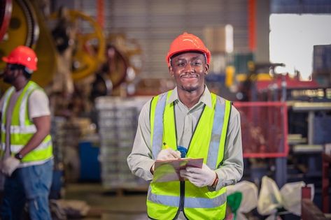 American worker working in factoryafrica... | Premium Photo #Freepik #photo #mechanical-engineer #industry-worker #factory-worker #safety-man Black Site, Working Men, Factory Worker, Worker Safety, Real Estate Marketing Design, Shot List, Black Man, Black American, Marketing Design