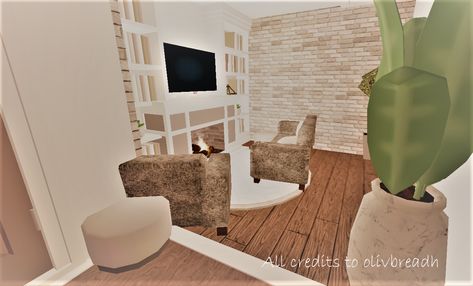 ~*cute little living room, minimalist/soft/aesthetic*~ Bloxburg Aesthetic Living Room, Bloxburg Aesthetic, Living Room Minimalist, Room Minimalist, Aesthetic Living Room, Soft Aesthetic, Bloxburg House, House Ideas, Living Room