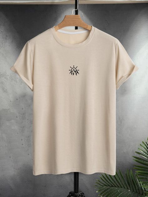 Khaki Casual Collar Short Sleeve Polyester Graphic  Embellished Slight Stretch Summer Men Tops Men Tshirt Aesthetic, Mens Tshirt Design Ideas Graphic Tees, Teshert Design, Tishert Design, Tishert Men, Men Tshirt Design Ideas, Tshirt Print Ideas, Men's Tshirt Design, Stylish Men Wear