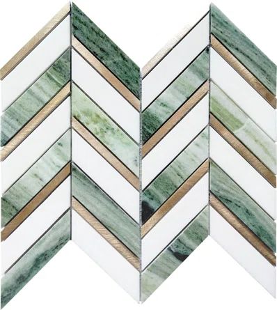 Belluno Designs Stella 1" x 3" Chevron Metal Marble Mosaic Wall Tile | Wayfair Ivy Hill Tile, Hexagonal Mosaic, Mosaic Wall Tiles, Metal Floor, Marble Mosaic, Stone Mosaic, Mosaic Wall, Floor Design, Game Room Furniture