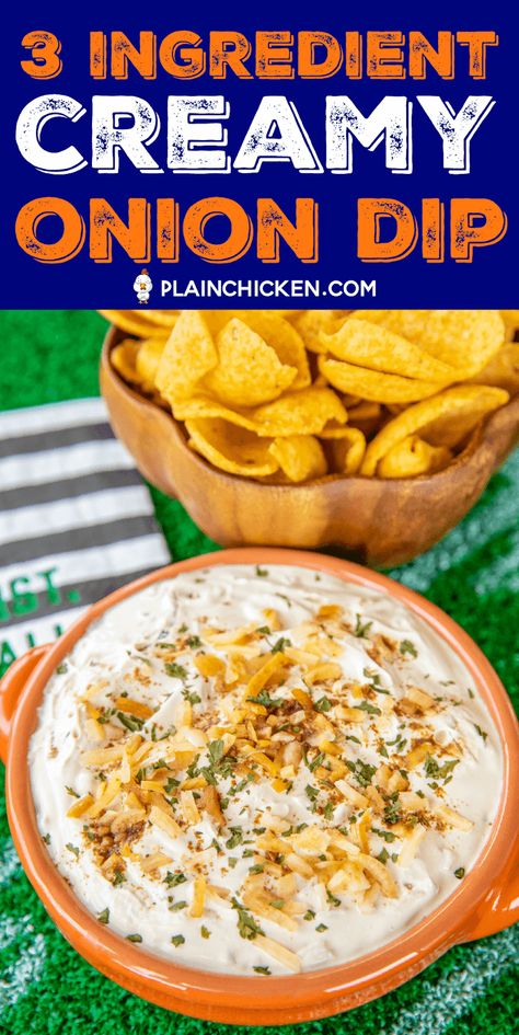 3 Ingredient Creamy Onion Dip - such an easy game day recipe! Hellmann's/Best Foods Mayonnaise, Lipton Recipe Secrets Onion Soup Mix and sour cream. Can make a day in advance and refrigerate until serving. SO easy and SOOO delicious!! Onion Dip Recipe Easy Lipton, Onion Soup Mix Dip Sour Cream, Lipton Onion Soup Mix Dip, French Onion Dip Mix Recipes, Lipton Onion Dip Recipe, French Onion Soup Mix Dip, French Onion Dip Recipe Lipton, Mayonnaise Dip Recipes, Easy Onion Dip