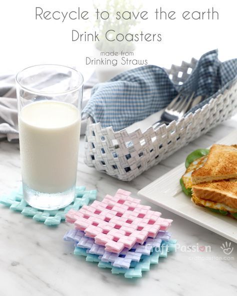 Reduce, Reuse, Recycle Recycle drinking straws into Drink Coasters Tutorial comes with video #recycle #DIY #tutorial #video Plastic Straw Crafts, Drinking Straw Crafts, Diy Recycled Projects, Straw Crafts, How To Make Coasters, Save The Earth, Drinking Straw, Harry Potter Crafts, Plastic Bottle Crafts