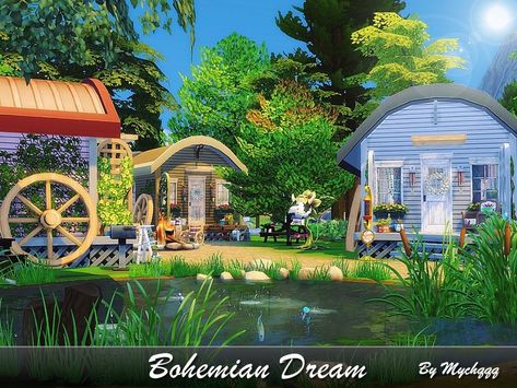 Sims 4 Bohemian, Boho Trailer, Boho Style Curtains, Bohemian Painting, The Sims 4 Lots, Casas The Sims 4, Sims Building, Bohemian House, The Sims 4 Download