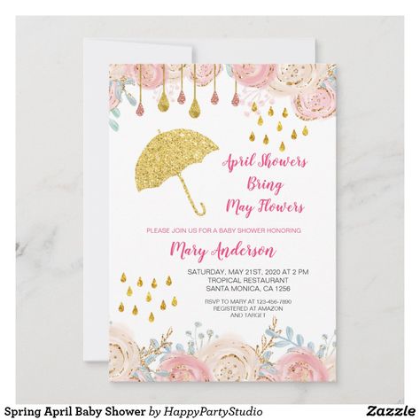 April Showers Gender Reveal, April Showers Bring May Flowers Theme, April Showers Bring May Flowers Baby Shower Theme Girl, April Baby, April Showers Bullet Journal, April Baby Shower, Pink Baby Shower Invitations Zazzle, April Showers Bring May Flowers, Watercolor Spring