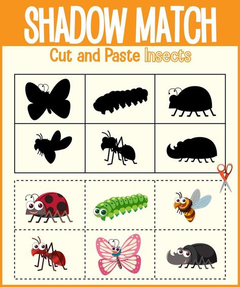 Find the correct shadow, shadow match worksheet Insect Shadow Matching, Match The Shadow Worksheet, Shadow Matching Worksheets, Shadow Worksheet, Match Worksheet, Zebra Craft, Shadow Activities, Shadow Shadow, Animated Clipart