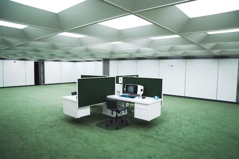 Bell Labs, 80s Interior Design, Banks Office, Office Ceiling, 80s Interior, Serenity Now, Eero Saarinen, Theatre Set, Office Set