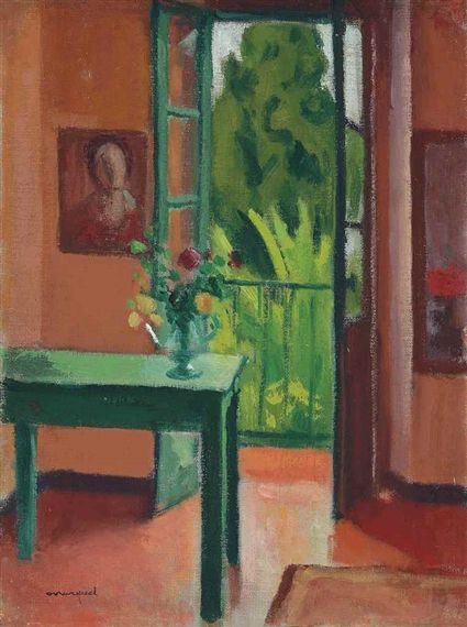 View La chambre rose (1945) By Albert Marquet; oil on canvas laid down on panel; 13 1/8 x 9 5/8 in. (33.4 x 24.5 cm.); Signed; . Access more artwork lots and estimated & realized auction prices on MutualArt. Painters Studio, Interior Paintings, Room With A View, Fauvism, Pink Room, Through The Window, Painting Reproductions, Windows Doors, Henri Matisse