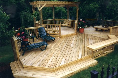 When Can I Paint, Stain or Seal My New Pressure-Treated Wood Deck? | Archadeck Outdoor Living Deck Redo, Treated Wood Deck, Pressure Treated Deck, Wood Decks, Deck Stain, Multi Level Deck, Deck Pictures, Dream Deck, Staining Deck