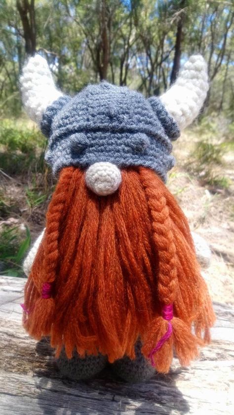 Crochet Viking, Viking Gnome, Viking Outfit, Viking Christmas, Delivery Guy, Reverse Single Crochet, Hessian Bags, Viking Helmet, Santa Outfit