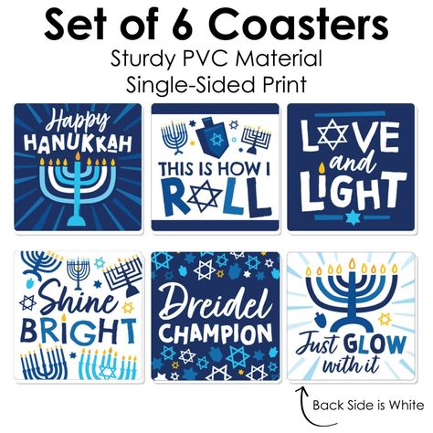 Hosting Holiday Party, Wine Bottle Stickers, Drink Marker, White Coasters, Hanukkah Menorah, Wine Bottle Labels, Wine Parties, Happy Hanukkah, Holiday Party Decorations