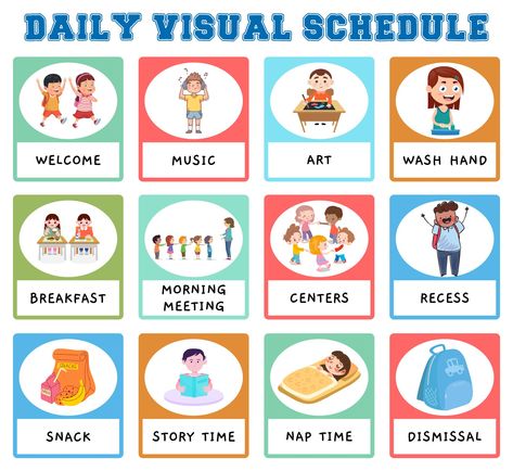 Printable Preschool Daily Schedule Cards Infant Classroom Schedule, Visual Schedule For Toddlers, Preschool Daily Schedule, Visual Schedule Printable, Daily Schedule Cards, Daily Schedule Printable, Daycare Classroom, Daily Routine Schedule, Routine Cards