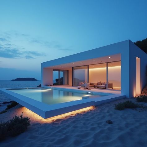 • Beach house #minimalist #architecture #minimalism Beach House Minimalist, Bech House, House Minimalist, Bali Villas, Huge Houses, Minimalist Architecture, Beach Resort, Beach Resorts, Santorini