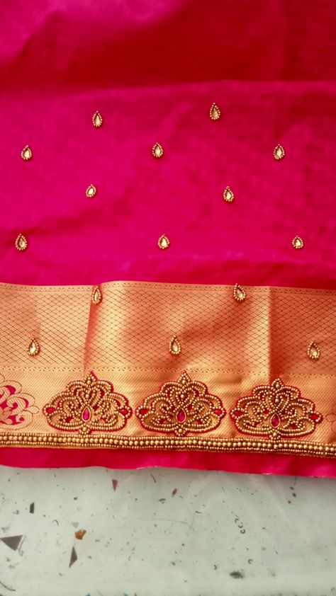 Pink Color Blouse Aari Work Design, Pink Color Saree Contrast Blouse, Blouse Aari Work Design, Pink Color Saree, Blouse Aari Work, Blouse Design Aari Work, Magam Work Designs, Indian Blouses, Maggam Blouses