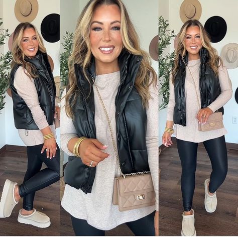 Style By Nina Renee's Amazon Page Pleather Leggings Outfit, Mom Outfits Winter, Trendy Mom Outfits, Game Outfit, Fall Fashion Trends Women, Stylish Winter Outfits, Fashion District, Cold Weather Fashion, Sweaters And Leggings