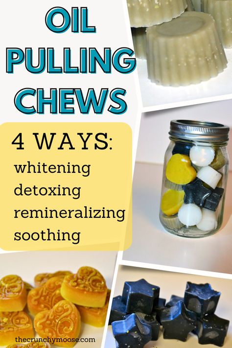 Oil pulling is one of my favorite healthy habits. It's easy, detoxing, supports oral health, clears up my complexion, and freshens my breath! All without breaking a sweat! And my favorite oil pulling hack is making oil pulling chews. When I have these handy oil pulling tablets premade in my fridge, I'm much more likely to be consistent with this morning routine. Get 4 recipes to make oil pulling tablets / chews with coconut oil, bentonite clay, activated charcoal, and essential oils. Clove And Coconut Oil Pulling, Diy Oil Pulling Recipe, Oil Pulling Recipe, Oil Pulling With Coconut Oil, Coconut Pulling, Gum Recipe, Diy Lotions, Oil Pulling Benefits, Homemade Coconut Oil