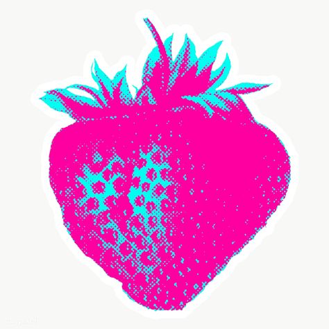 Funky halftone fresh strawberry sticker overlay | free image by rawpixel.com / Techi Neon Strawberry, Sticker Overlay, Strawberry Sticker, Foodie Art, Fresh Strawberry, Free Illustrations, Free Png, Free Image, Bright Blue