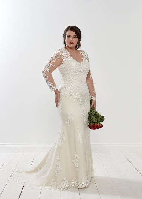 Plus Size Wedding Dresses With Sleeves, Plus Wedding Dresses, Sottero And Midgley, Wedding Dress Silhouette, Blush Gown, Plus Size Wedding Gowns, Curvy Bride, Fit And Flare Wedding Dress, Wedding Robe