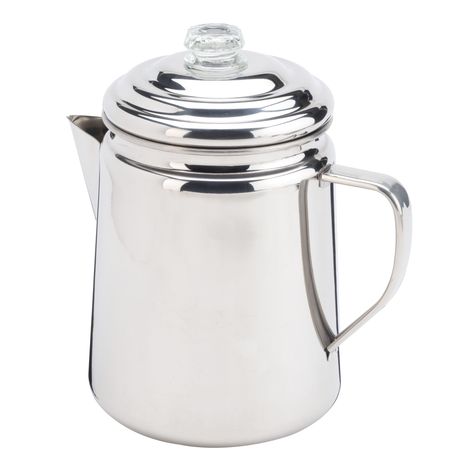 Coleman Stainless Steel Percolator, 12 Cup#Steel, #Stainless, #Coleman Camping Coffee Maker, Percolator Coffee Pot, Coffee Percolator, Percolator Coffee, Camping Coffee, Steel Rims, Cup Of Joe, Quality Coffee, Coffee Grinder