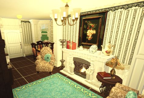 victorian living room bloxburg Victorian Curtains, Dining Room Victorian, Victorian Living Room, Dining Room, Curtains, Living Room, Building