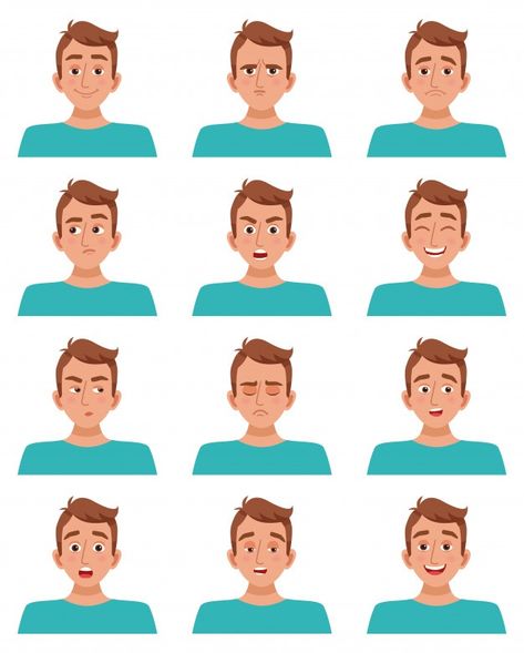 Male facial expressions set Free Vector | Free Vector #Freepik #freevector #abstract #love #man #character Male Facial Expressions, Guy Character, Male Avatar, Angry Man, Male Cartoon Characters, Posters Minimalist, Avatar Cartoon, Boy Illustration, Art Origami